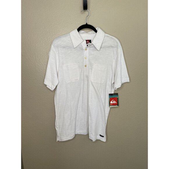 NWT Quiksilver mens white‎ Polo medium short sleeve collared 100% cotton - Picture 1 of 8